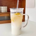 thumbnail image 4 of Binwennn Ribbed Glass Cups With Lids And Ribbed Glass Cups With Handles Iced Coffee Glassware Transparent Reusable Drinking Utensils With Lids And Suitable For A Chiller Cup Set Mug Mugs Glass Food, 4 of 8