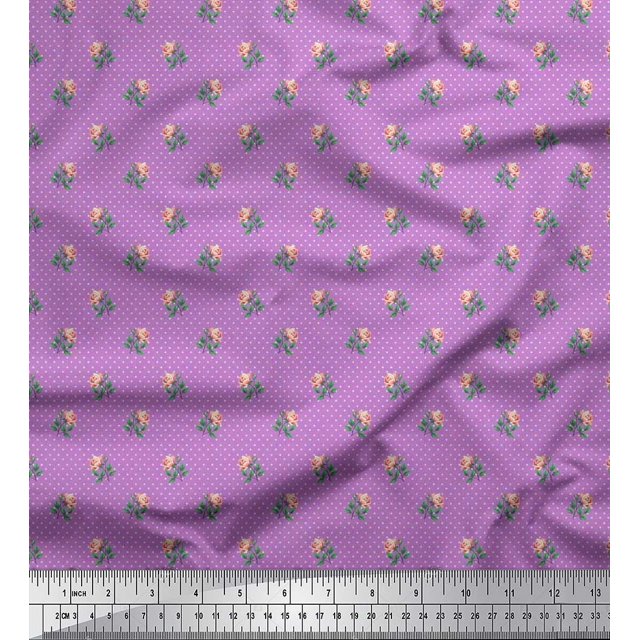 Soimoi Modal Satin Tissu Dot,Leaves & Rose Imprimé Floral 1 Yard 42 Inch Wide
