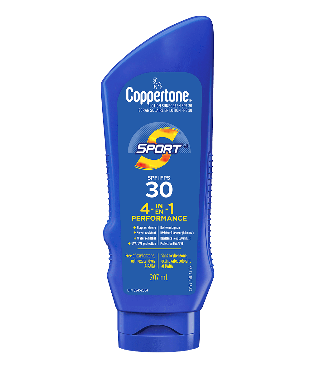 Coppertone Sport Sunscreen Lotion SPF 30, 4-in-1 Performance, Sweat and Water-Resistant Face and Body Sunscreen, 207 ml