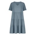 thumbnail image 4 of Meichang Robes d'Été pour Femmes 2025 Décontractées à Manches Courtes Col en V à Étages Longueur Genou Robes Trapèze Robe en Coton et Lin Fluide Tunique de Plage, 4 of 7