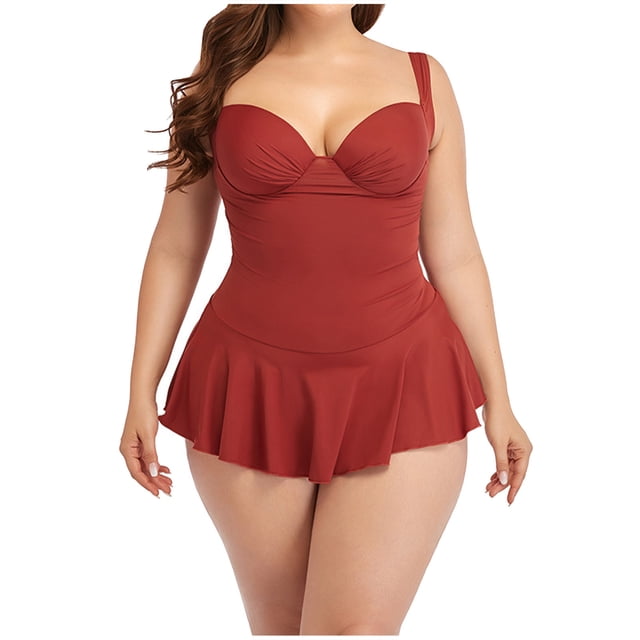 Maillots de Bain pour Femmes Grande Taille, Maillots de Bain pour Femmes Grande Taille une Pièce Taille Haute Maillots de Bain Rétro Rehausseur Monokini à Col en V Tenue de Bain L-4TG Maillots de Bain pour Femmes