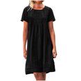 thumbnail image 1 of Bocqde Robes d'Été pour Femmes, Mode Décontractée, Manches Courtes, Col Rond, Mini Robe Confortable, Respirante, Plissée sur la Poitrine, 1 of 4