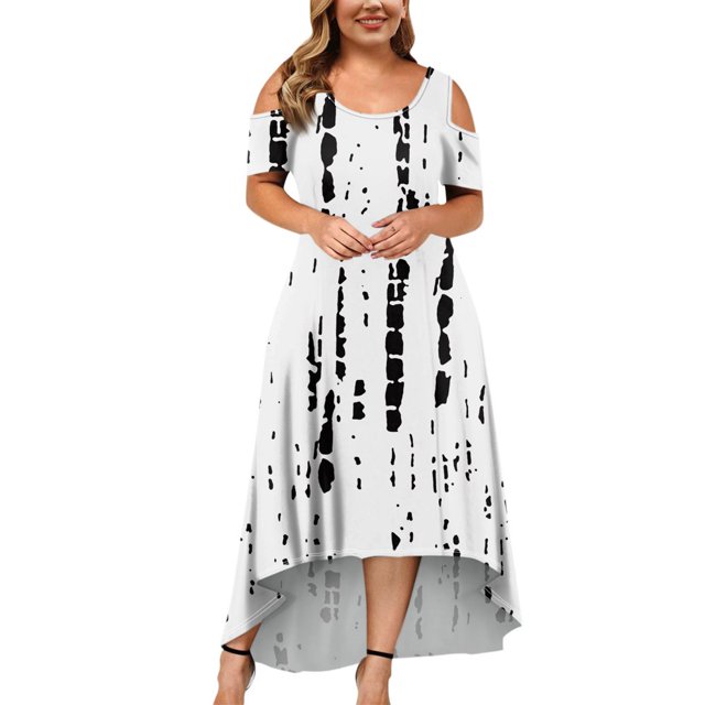 JULMCOMO Robes Grande Taille pour Femmes 5x Robe d'Été à Épaules Dénudées pour Invitée de Mariage Tendance à Imprimé Floral à Manches Courtes Col Ras du Cou Longue Robe Violet 5TG