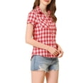 thumbnail image 4 of INSPIRE CHIC Chemises à Carreaux pour Femmes Col en Pointe Blouses Boutonnées TG Rouge Blanc, 4 of 7