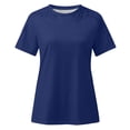 thumbnail image 4 of EQWLJWE Hauts pour Femmes 2023 Été Femmes Dames Uni Manches Courtes Col Rond Chandail à Enfiler Hauts en Dentelle Chemises Blouse Hauts pour Femmes Liquidation, 4 of 5
