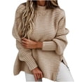 thumbnail image 2 of Aqestyerly Chandails à Col Montant pour Femmes Mode Femmes Couleur Unie Manches Longues Chandail Col Rond Chemise Chandail Hauts HWRETIE, 2 of 7