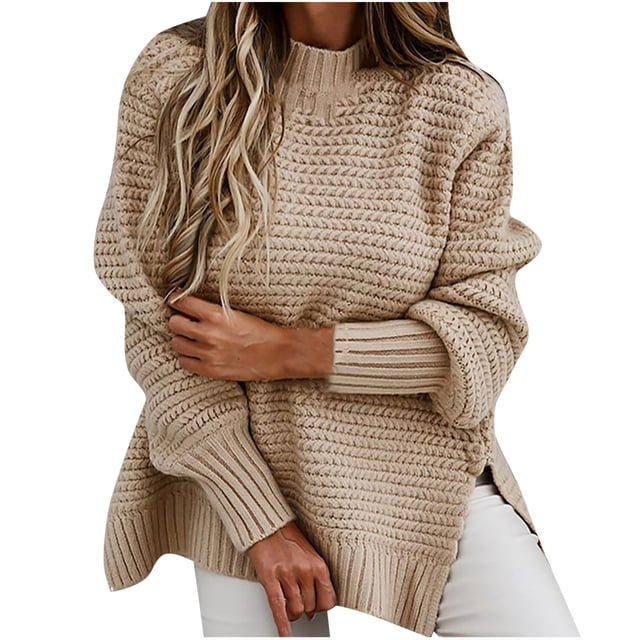 IROINID Pull à Col Rond pour Femmes, Couleur Unie, Confortable, Mi-Long, Manches Longues