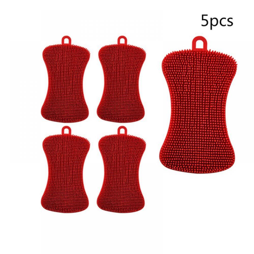 Silicone Sponge Dish Washing Kitchen Scrubber 5 Pack Reusable Dish Washing Cleaning Sponges Double-Sided Multipurpose Non Stick Silicone Dish Sponges for Dishes Fruit Vegetable