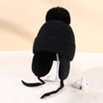 thumbnail image 3 of CNKOO Children Winter Hat Thick Solid Color Head Ear Protection Plush Ball Decor Lace Up Windproof Elastic Cold Resistant Unisex Baby Cap Beanie Winter Accessories, 3 of 10