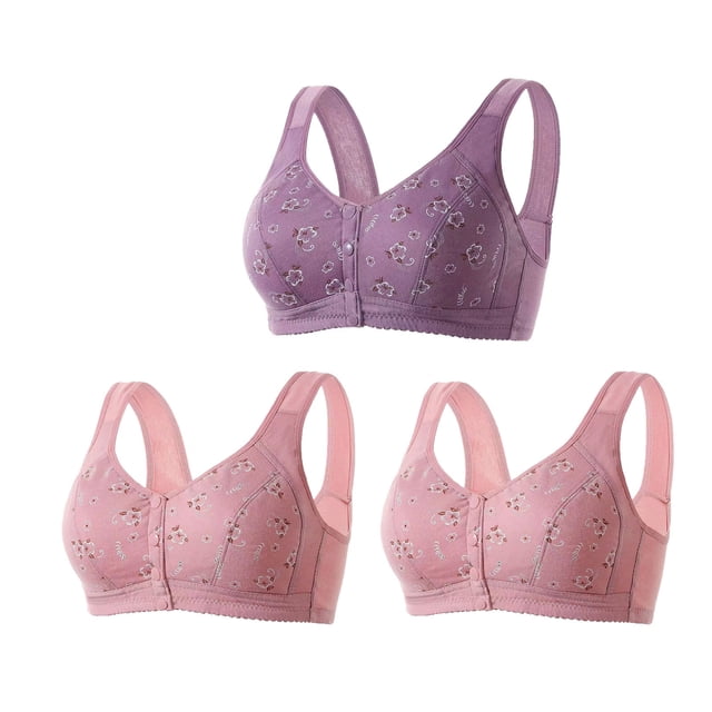AherBiu 3pc Plus Size Bras for Women Front Closure Full Coverage Comfort Bralettes Push up Wireless Lingerie