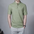 thumbnail image 2 of Besolor Summer Shirts for Men Stand Collar Buttton Short Sleeve Tops Casual Solid Color Plus Size Blouse Tees, 2 of 6