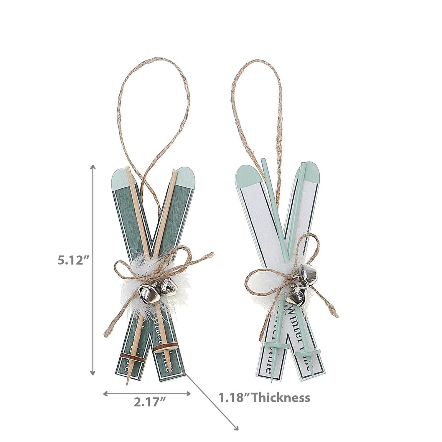 Wooden Ski Ornament - Set of 12