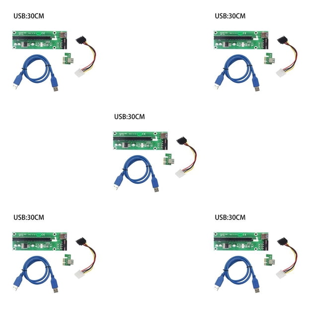 Ruiboury VER003 PCI-E Riser Card 30CM 60CM USB 3.0 Cable PCI 1X to 16X Extender PCI-E Adapter for GPU Miner Mining Green 30CM 5Set