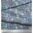 thumbnail image 2 of Soimoi Modal Satin Fabric Floral,Owl & Cow Cartoon Print Fabric by Yard 42 Inch Wide, 2 of 3