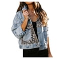 thumbnail image 1 of Veste en Jean Longue pour Femmes Dames à Imprimé Léopard Patchwork Veste en Jean à Manches Longues, 1 of 9