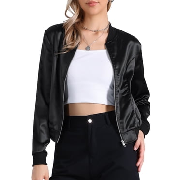 INSPIRE CHIC Women's Bomber Jacket Slim Fit Lightweight Zip Up Jacket Blacks XL