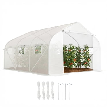 Outsunny 15'x10'x7' Heavy Duty Walk-in Tunnel Greenhouse Gardening Planting Shed Warm Green House White