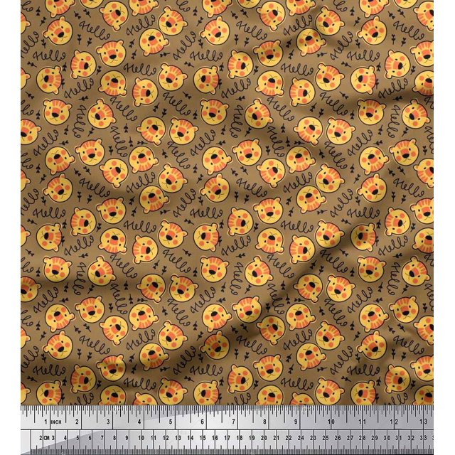 Soimoi Velvet Fabric Text & Tiger Face Cartoon Fabric Prints by Yard 58 Inch Wide