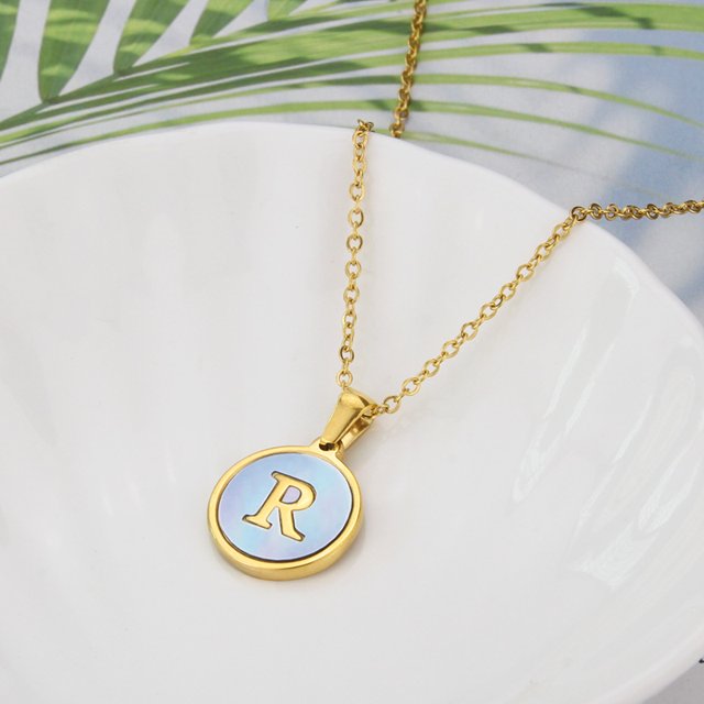 26 English Letters (A-Z) Necklace For Women Titanium Steel Stainless Steel Pendant Necklace Pearl Shell Oil Drop Necklace As Gift For Wife , Daughter, Friend