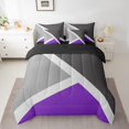 thumbnail image 2 of YST Purple and Grey Patchwork Geometric Bedding Set, 7-Piece, Queen, Rustic Hotel, Triangle, 2 of 5