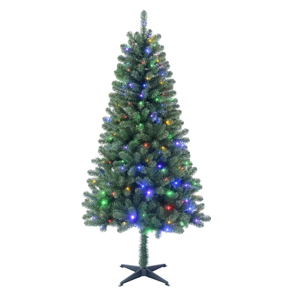 Sapin de Noël pré-éclairé avec DEL, de 6,5 pieds de haut, vert, à épines complètes, Paxton Holiday Time