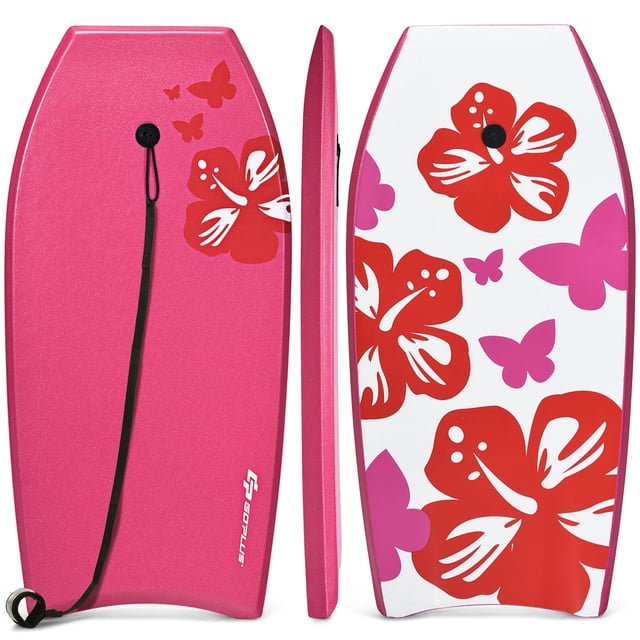 Goplus 33" Super Lightweight Bodyboard Surfing with Leash EPS Core Boarding IXPE Pink
