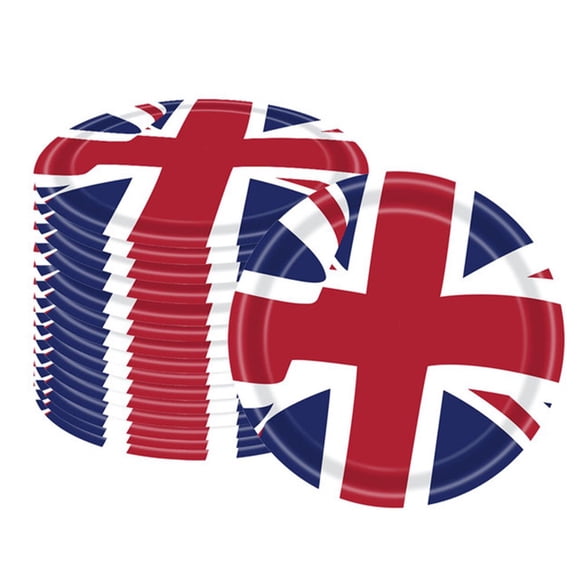 AMERTEER Vaisselle Union Jack Nappe Union Jack/assiettes en Papier/ Serviettes / Tasses / Cuillères / Fourchette / Drapeaux Triangulaires Bannière Vaisselle Reines Platine Jubilé 2022 Décorations Fournitures de Fête