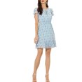 thumbnail image 2 of INSPIRE CHIC Women's Ruffle Sleeve Self-Tie V Neck Above Knee Ruffled A-Line Floral Chiffon Dress M Light Blue, 2 of 6
