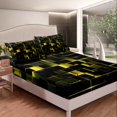 thumbnail image 3 of YST Geometric Neon Square Bed Sheets, Stereoscopic Geometry Sheet Set Queen Size Yellow Black Neon Lights Sheets Modern Abstract Grid Bedding Set For Kids Teens Adult Women Bedroom, 3 of 6