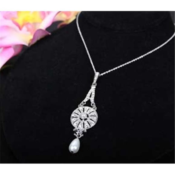 Chandelier Necklace With Round Pearl Center - Silver