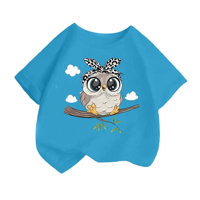 Chemises Filles Imprimé Mignon Col Rond Manches Courtes Tee Été Mode Ample Vêtements Bébé Filles Bleu 8-10 Ans