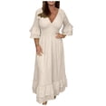 thumbnail image 2 of Robes pour Filles Robe d'Été pour Femmes Nouvelle Tempérament Élégante à Col en V à Manches Mi-Longues Couleur Robe de Vacances en Liquidation, 2 of 6