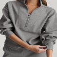 thumbnail image 3 of Solid Color Stand Collar Zipper Women‘s Loose Sweatshirt, 3 of 9