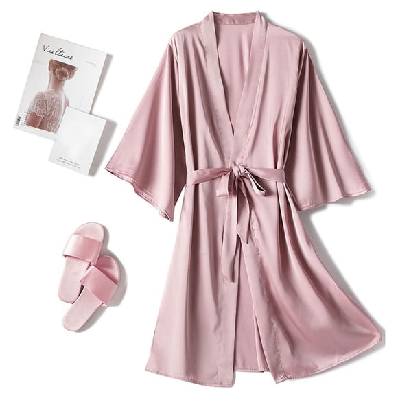 Gift TIMIFIS Women's Silk Robes Lace Robes Bride Bridesmaid Party Satin Bathrobe V Neck Sleepwear Loungewear Dressing Gowns with 3/4 Sleeve pring/Summer