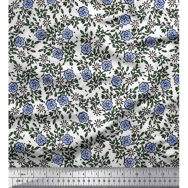 Soimoi Rayon Fabric Leaves & Floral Block Print Sewing Fabric Yard 56 Inch Wide