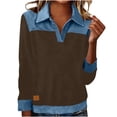 thumbnail image 2 of Nuoqisi Oversized Shirts for Womens Cozy Spring Summer Tops Tunic Collared Denim Polo Patchwork Pullover Long Sleeve Round Neck Sweatshirt, 2 of 8