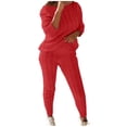 thumbnail image 2 of PVCS Womens Solid Color Off Shoulder Long Sleeve Cable Knitted Warm Two-Piece Long Pants Sweater Suit Set, 2 of 6