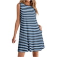 thumbnail image 1 of yoeyez Robes d'Été pour Femmes 2025 Grande Taille Décontractées à Rayures Débardeur Mini Robe d'Été Col Rond Coupe Ample Sans Manches Robe de Vacances Plage avec Poches Bleu Foncé,L, 1 of 5