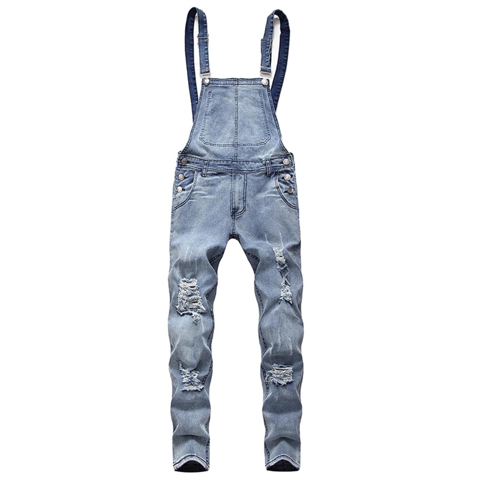 adviicd Men Jeans Mens Ripped Jeans Distressed Destroyed Slim Fit Straight Leg Denim Pant with Holes Light Blue,S