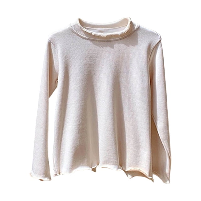 Chandails pour Filles Enfants Beige Chandail à Manches Longues Filles Hauts d'Automne pour Enfants Col Rond T-Shirts Basiques Coton Chandail Fille Hauts Fille 9-10 Ans