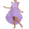 thumbnail image 1 of Robe Fille Enfants Enfant Filles Été Manches Charleston Asymétrique Robe Formelle Jupe Volantée Couleur Unie Robe Évasée Robes Bébé Violet 7 Ans-8 Ans, 1 of 4