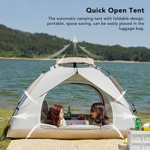 Easy Pop Up Tent Sunproof Rainproof Strong Stability Automatic Quick Open Tent for Outdoor Camping White Single Layer 3-4 Seater