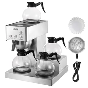 VEVOR Commercial Cafetière à drips, 12 Cups Machine à café avec 4 Carafes et carafes de verre 4 Decanter Plaques chauffantes, Seringue à café en acier inoxydable, pour restaurant, bureau, café & Sommaire