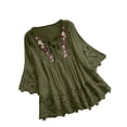 thumbnail image 2 of Soki 3/4 Length Sleeve Womens Boho Tops Cotton Linen Embroidered Shirts Plus Size Flowy Lace Tunic Peasant Blouses, 2 of 5