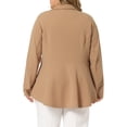 thumbnail image 3 of Agnes Orinda Women's Plus Size Blazer Button Notch Panel Ruffle Peplum Blazers 1X Deep Khaki, 3 of 6