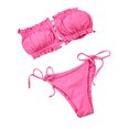 thumbnail image 4 of Gupgi Womens Solid Color Swimming Set, Bandage Bikini Top + Lace Up Briefs, 4 of 5