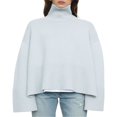 thumbnail image 1 of Women‘s Mock neck Sweaters Casual Long Sleeves Striped Print Color Block/Solid Color Side Split Loose Fit Knitted Tops, 1 of 5