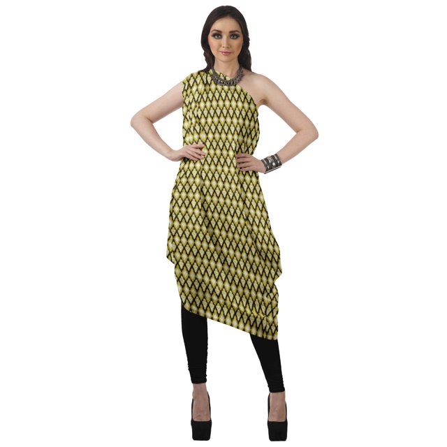 Moomaya Robe Kurti à une Épaule Imprimée pour Femme, Sans Manches, à Col Bénitier, Style Bohème, Tenue de Soirée de Designer