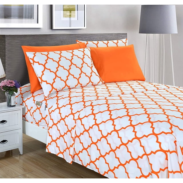 Mocassi 6-Piece Lightweight Super Soft Easy Care Microfiber Bed Sheet Set with 16" Deep Pockets, Full, Orange
