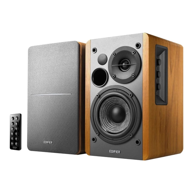 Edifier R1280DB Haut-Parleurs d'Étagère Bluetooth Alimentés - Entrée Optique - Moniteurs de Studio Sans Fil - Haut-Parleur à Champ Proche de 4 Pouces - 42w RMS - Grain de Bois